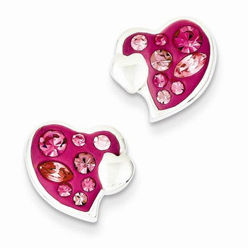 Sterling Silver Pink Stellux Crystal Heart Post Earrings