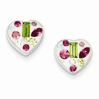 Sterling Silver Rhodium Plated Stellux Crystal Heart Post Earrings