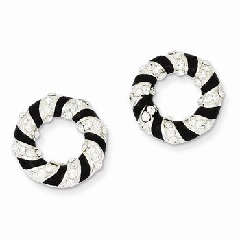 Sterling Silver Stellux Crystal Black Enamel Open Circle Post Earrings