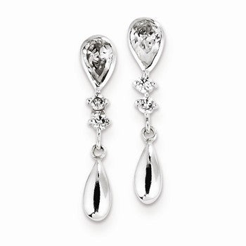 Sterling Silver Polished Teardrop CZ Post Dangle Earrings
