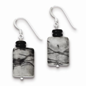 Sterling Silver Black Mother of Pearl Zebra  Earrings