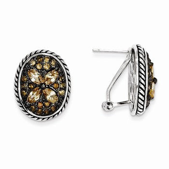 Sterling Silver Antiqued CZ Earrings