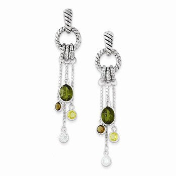 Sterling Silver Antique Brown/Green/Yellow/Clear CZ Post Earrings