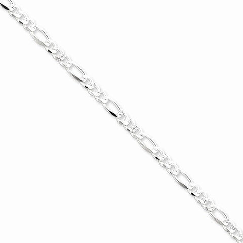Sterling Silver Pave Flat Figaro Chain Bracelet