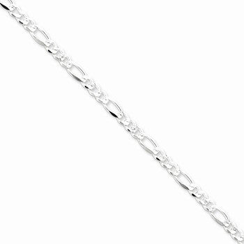 Sterling Silver Pave Flat Figaro Chain
