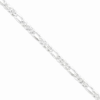 Sterling Silver Pave Flat Figaro Chain