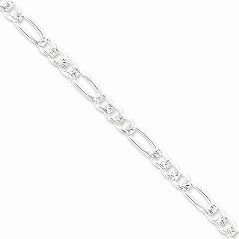 Sterling Silver Pave Flat Figaro Chain Bracelet