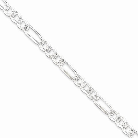 Sterling Silver Pave Flat Figaro Chain Bracelet