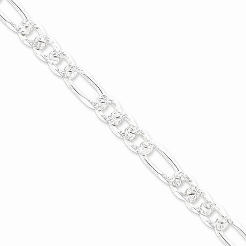 Sterling Silver Pave Flat Figaro Chain Bracelet