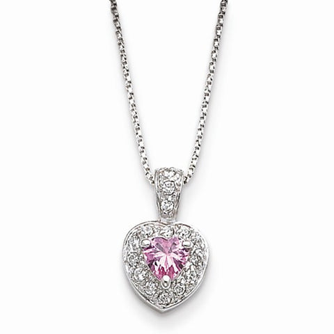 Sterling Silver Pink CZ Heart On Chain