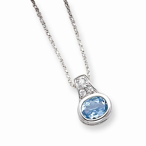 Sterling Silver Blue CZ On Chain