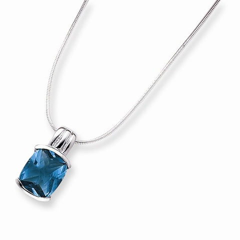 Sterling Silver Blue CZ Pendant On Chain