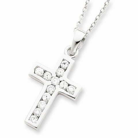 Sterling Silver CZ Cross On Box Chain