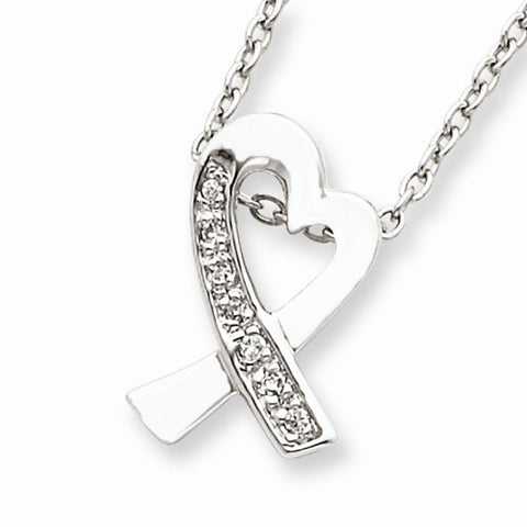 Sterling Silver CZ Heart Pendant On Chain