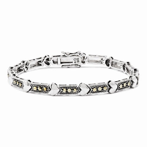 Sterling Silver Brc Mrc Lnks Hrts I Bracelet