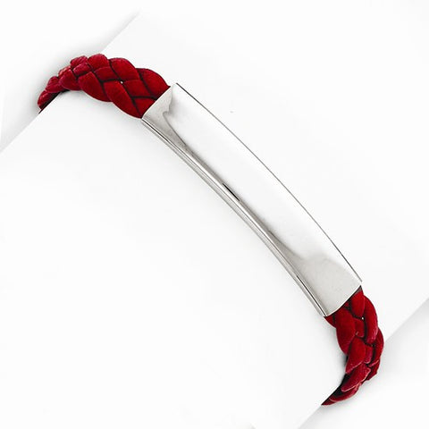 Sterling Silver Red Braided Leather Bracelet