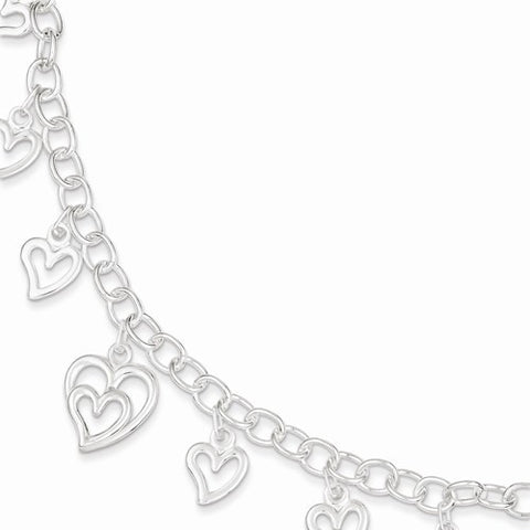 Sterling Silver Polished Dangling Cut-Out Hearts Charm