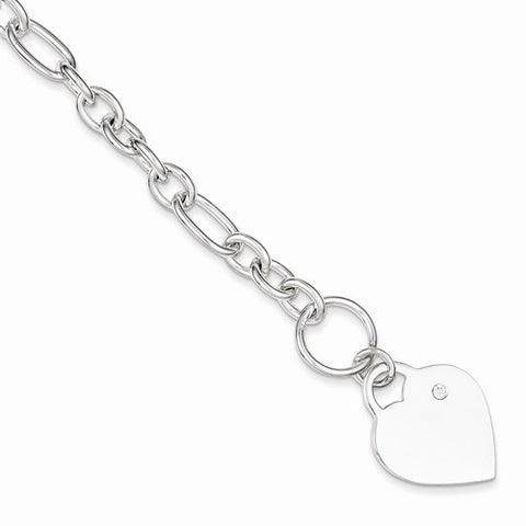 Sterling Silver Dangling Heart with Cz Bracelet