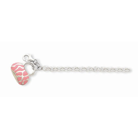 Sterling Silver Pink Enameled Hand Bag Bracelet