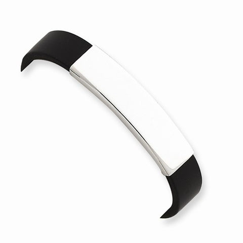 Sterling Silver Id Black Rubber Bracelet