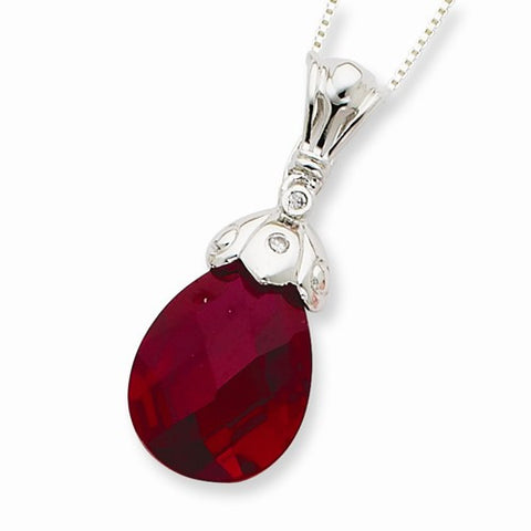 Sterling Silver Dark Red CZ Tear Drop Necklace