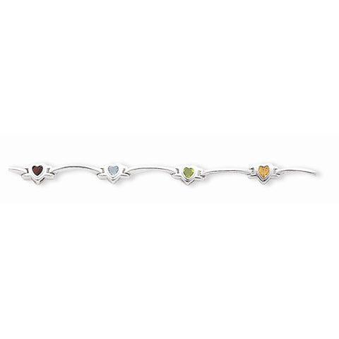 Sterling Silver Heart Colored Cz Bar Bracelet