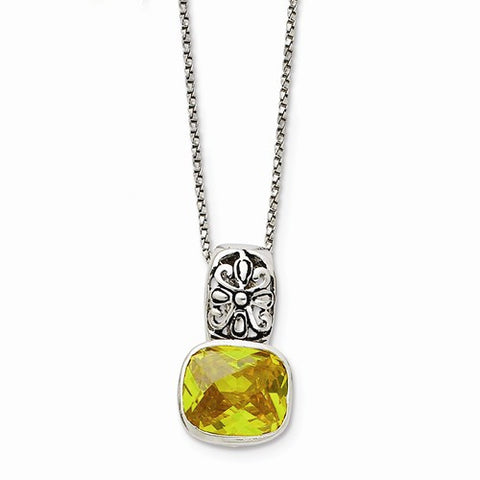 Sterling Silver Antiqued Yellow CZ Necklace