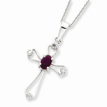 Sterling Silver Ruby Cross Necklace