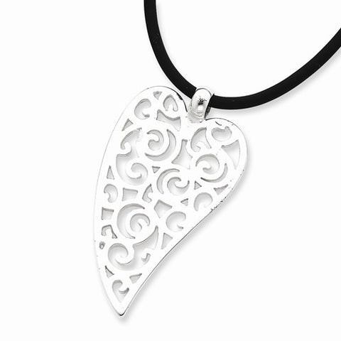 Sterling Silver Heart Pendant Cord Necklace