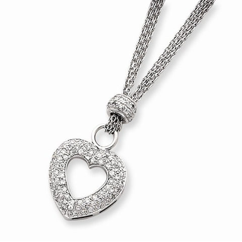 Sterling Silver Fancy CZ Heart Necklace