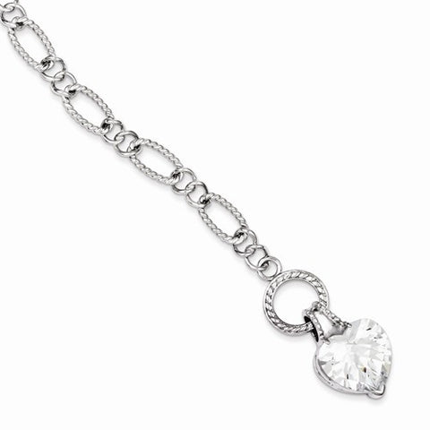 Sterling Silver Dangling Cz Heart Bracelet