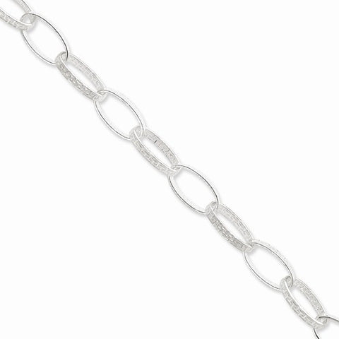 Sterling Silver Greek Key Oval Link Bracelet