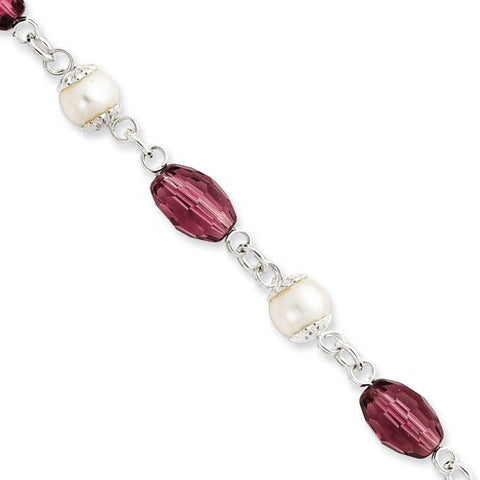 Sterling Silver Freshwater Pearl & Purple Bead Bracelet