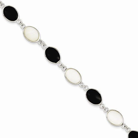 Sterling Silver Onyx & Mother Of Pearl Bracelet