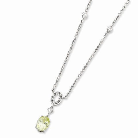 Sterling Silver Light Green & Clear CZ Necklace
