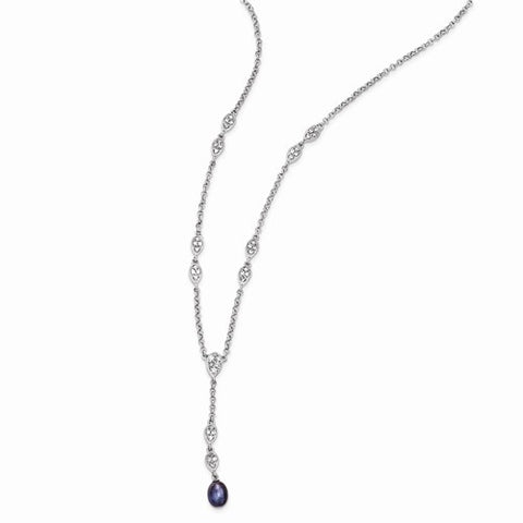 Sterling Silver CZ & Grey Freshwater Pearl Necklace