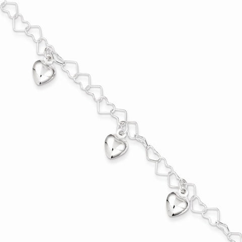 Sterling Silver Dangling Heart Bracelet