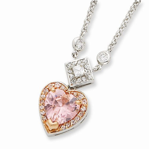 Sterling Silver & Pink Vermeil CZ Heart Necklace