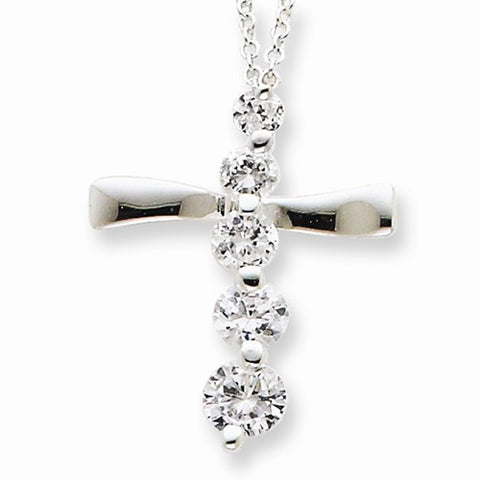 Sterling Silver CZ Cross Journey Necklace