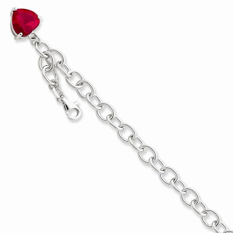 Sterling Silver Rolo with Red Cz Heart Bracelet