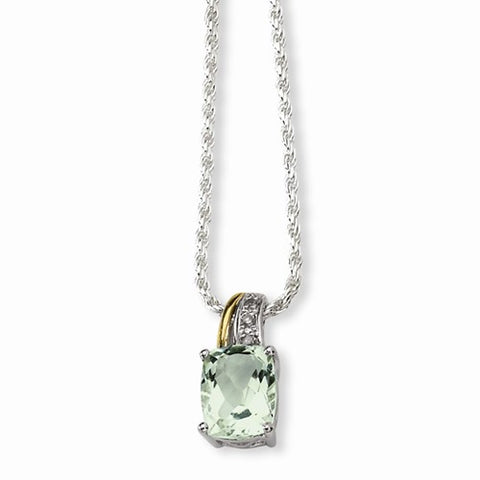 Sterling Silver & Green Amethyst and Diamond Necklace