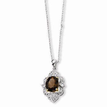 Sterling Silver & Smokey Quartz White Topaz and Diamond Necklace