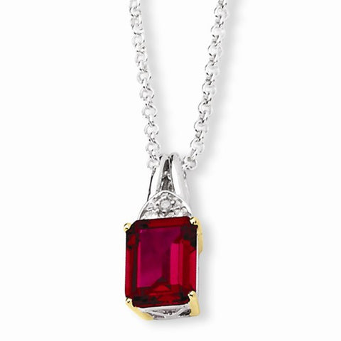 Sterling Silver & Crimson Red Topaz & Diamond Necklace