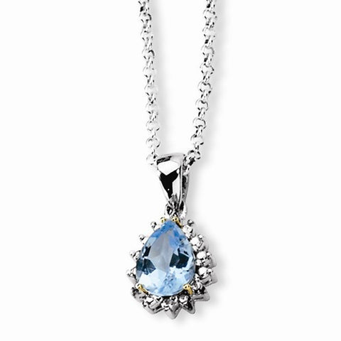 Sterling Silver & Sky Blue Topaz & Diamond Necklace