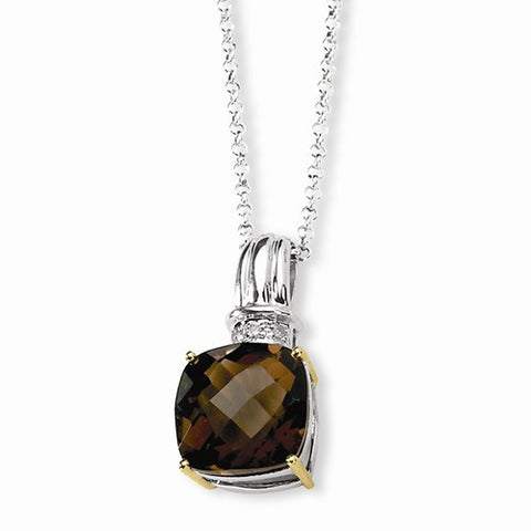 Sterling Silver & Smokey Quartz and Diamond Necklace