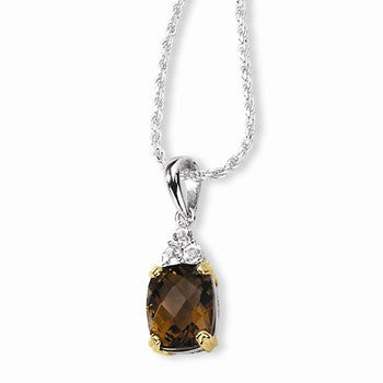 Sterling Silver & Smokey Quartz and White Topaz Necklace
