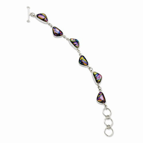 Sterling Silver Multicolor Triangle Dichroic Glass Toggle Bracelet