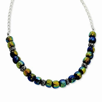Sterling Silver Dichroic Glass Beaded Necklace