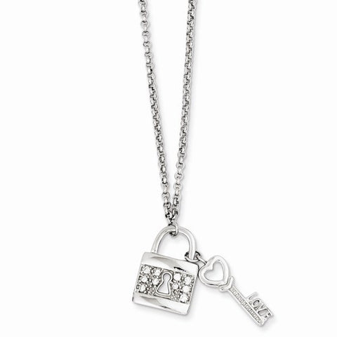 Sterling Silver Love Key Hanging Lock & CZ Necklace