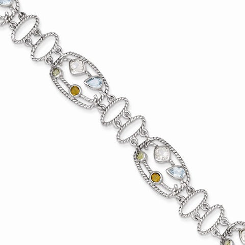 Sterling Silver Cz & Multi-Color Gemstone Bracelet